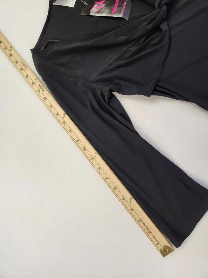Kohls Wrapper Women L V-Neck Twisted Black Blouse Top 3/4 Sleeve Fitted - Image 3 of 4