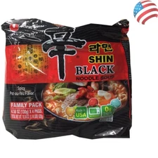 Delicious Shin Black Korean Ramen Family Pack - 1.1 lbs, 4 Individual Packets