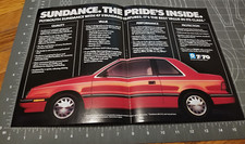 Chrysler Plymouth Sundance Sedan Car - 2 Page Vintage Print Poster Ephemera 1987
