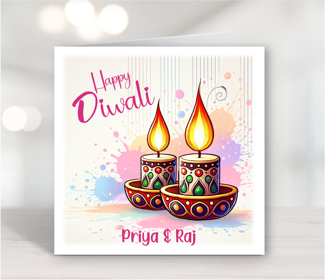 Personalised Diwali Card Indian New Year Hindu Traditional Diva Greetings Card