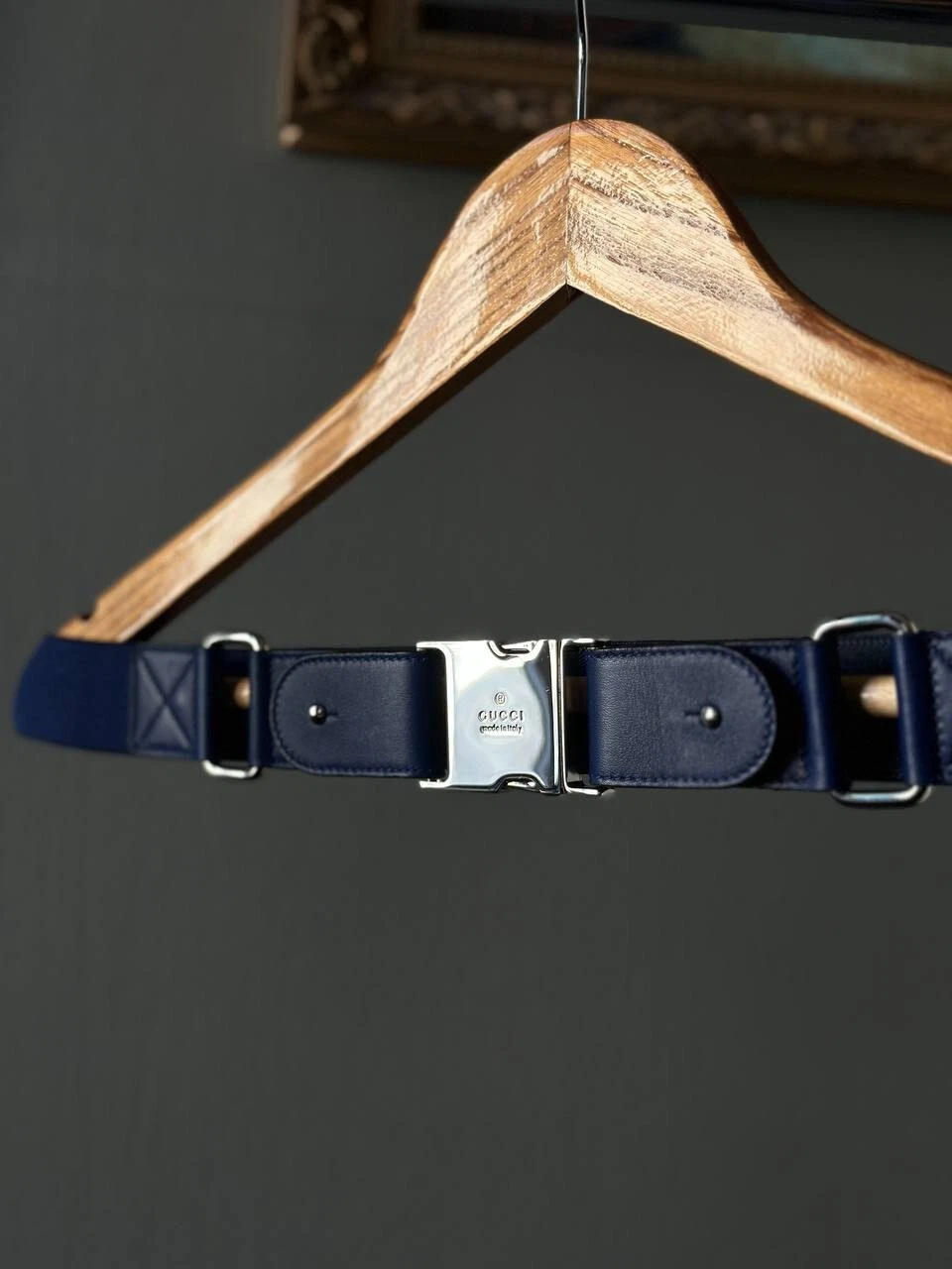 Gucci Ceinture Cuir Bleu Homme Métal Taille W32 w34 Authentique