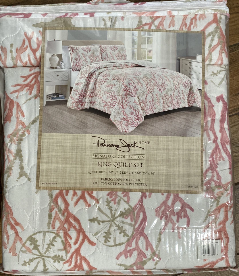 NUEVO Juego de Edredón y Fundas Panama Jack Home King Coral Isla Sanibel Océano Nuevo en Paquete Foto 2 de 4