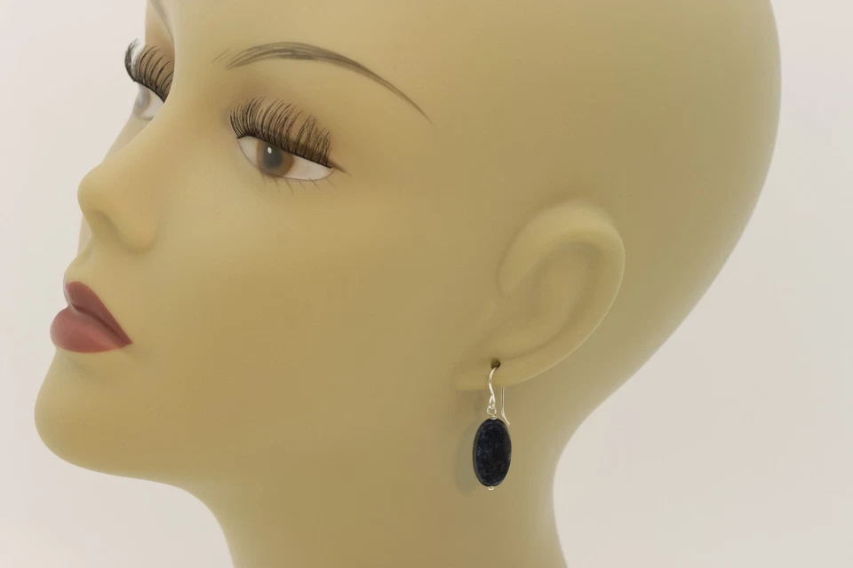 Pendientes de cianita azul largos ovalados oro 14k simple gota natural plata de ley Foto 2 de 4