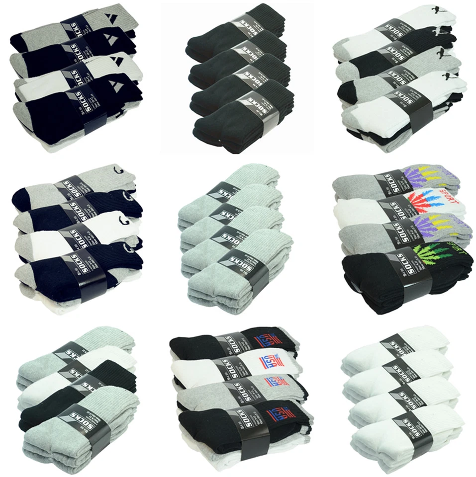 3-12 Pairs Mens Mix Sports Athletic Work Crew Cotton Casual Long Socks Size 9-13 - Image 2 of 4