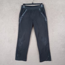 Adidas Pants Womens Small Black Fleece Athletic Track Y2K 3 Stripes Polyester