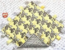 Double Minky Yellow Jungle Minky  Gray Minky Tag Taggie Security Blanket Baby