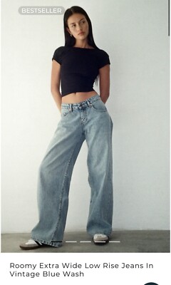 BNWT Motel Rocks Roomy Extra Wide Low Rise Jeans Vintage Blue Wash W28 L32