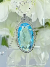 Simulated Blue Aquamarine 20ct Art Deco Sterling Pendant (Custom-Made)*P31