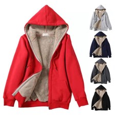 Women Fur Lined Fluffy Hooded Jacket Coat Zip Up Warm Winter Fleece Sweatshirt