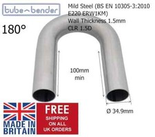 180 degree 34.9mm 1.375" OD 1.5D Mandrel Exhaust Bend Mild Steel 