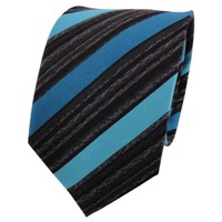 Tigertie Seidenkrawatte TüRkis Wasserblau Anthrazit Schwarz Gestreift - Krawatte