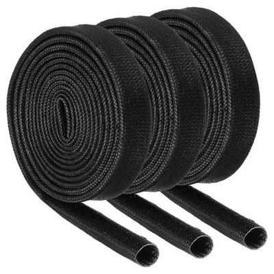 3Pcs Wire Insulation Braid  Fire Sleeve,3.28Ft-6mm ID Black, High Temp Silicone