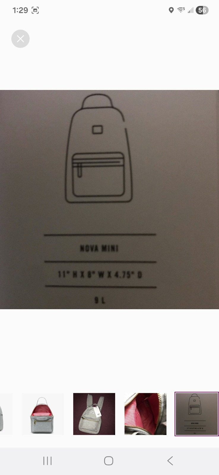 Hershel Mini Nova Backpack Gray, Adjustable Straps - image 9