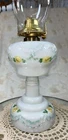 Antique Federal Milk Glass Hand Painted Oil Lamp W New Parts 20” With Shade