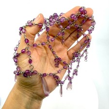 Y2K Purple Crystal Beaded Layering Swag Necklace Statement Boho Festival Classic
