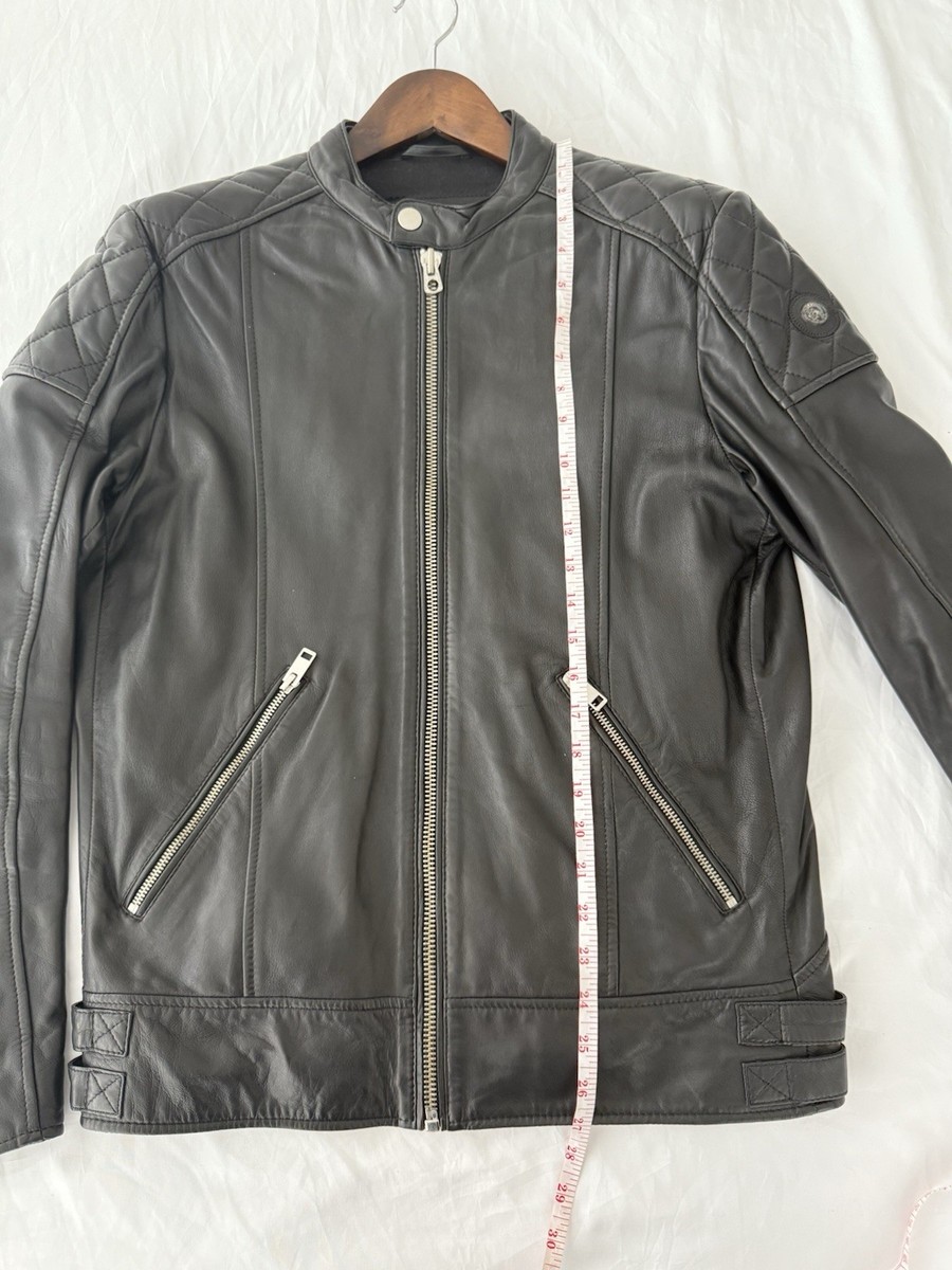 Diesel Black Sheepskin Leather Biker Jacket Men's Size L – Quilted
