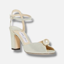 Jimmy Choo Women's Ivory Sacaria Imitation Pearl Ankle Strap Sandal Size 9