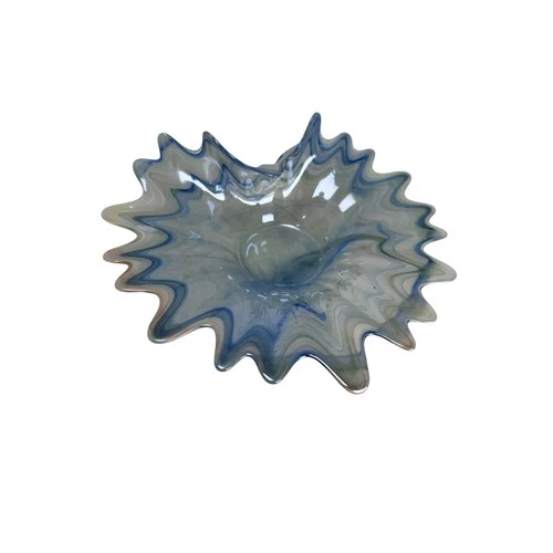 VTG Murano Iridescent Pearlized Blue White Swirl Bowl Hand Blown Art Glass Italy