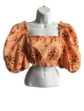 Zara pinkish-orange summer crop top size S NWT on/off the shoulder, puff sleeves