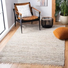 Vintage Leather Collection Area Rug - 5' x 8', Beige, Handmade Boho Fringe Le...