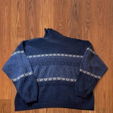 Vintage Bill Blass Knit Sweater Mens Large Navy Blue Geometric USA Made Gorpcore