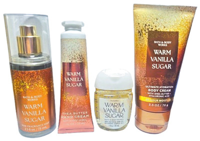Bath & Body Works 4 Pc WARM VANILLA SUGAR Mist Sanitizer Body Cream Free Ship
