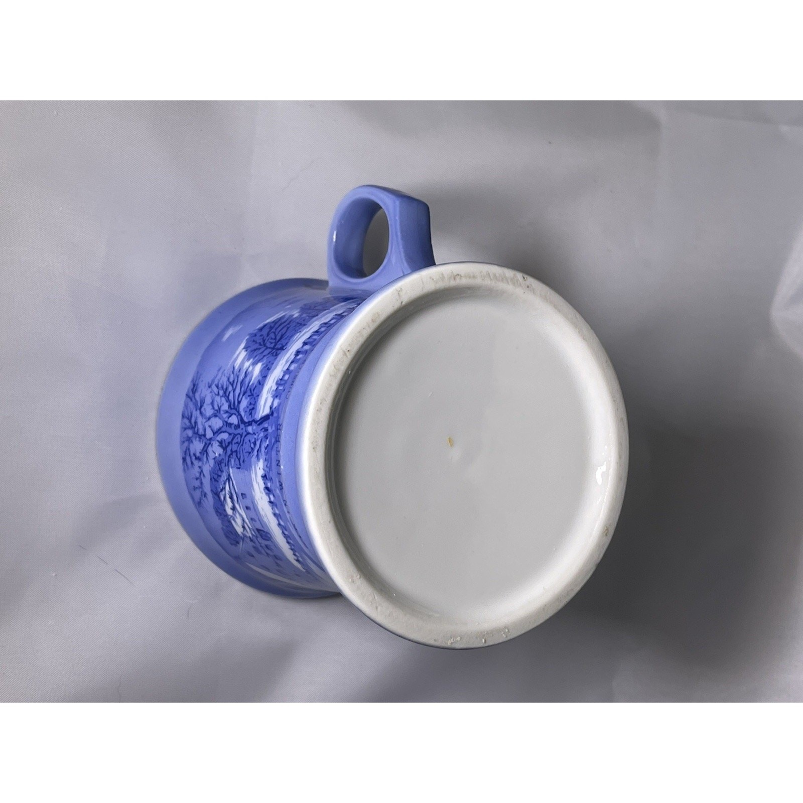 Currier and Ives Cups “The Farmers Home Winter” Blue Gold Rim Mug Set Of 2