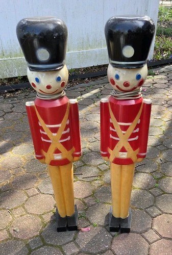 Vtg 2 Hard Plastic Blow Mold Toy Soldiers Nutcrackers Set CAT 7508 Christmas 32"