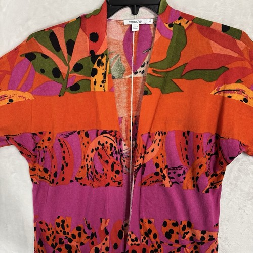 Chico’s Summer Romance Foliage Midi Cardigan Size 1 Small Tropical Boho Resort - Picture 8 of 12