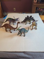 Lot Of 5 Dinosaur Toys Triceratops,Stegosaurus,Raptor, Brontosaurus  1
