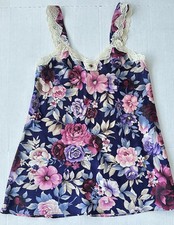 Vintage Angelique Multicolor Satin Lace Slip Nighty Gown Lingerie Sz Medium