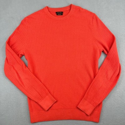 Massimo Dutti Mens Extrafine Cotton Textured Knit Crewneck Sweater Orange Size M