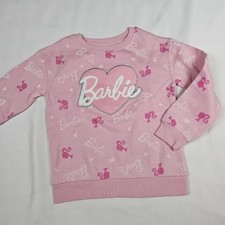 Girls Pink Barbie Sweater Sweatshirt Chenille Heart Size 8