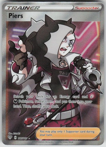 Pokemon Piers (Full Art) 187/189 SWSH03: Darkness Ablaze Holofoil Ultra Rare NM