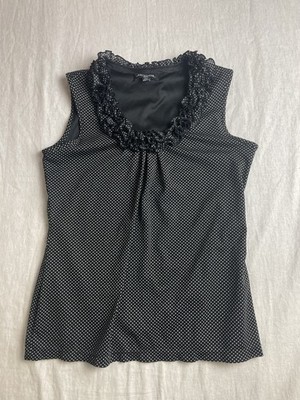 Notations Black White Womens PS Petite Polka Dot Ruffle Neck Chic Tank Top