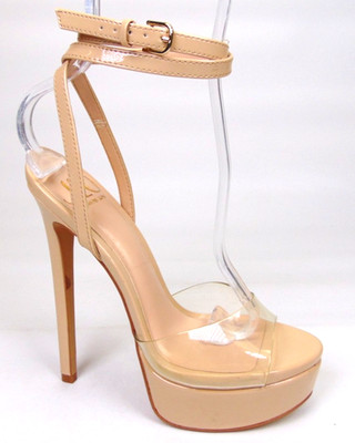 JLO by Jennifer Lopez Womens Junnie Clear Tan Ankle Strap Pumps Heels Size 6.5 M
