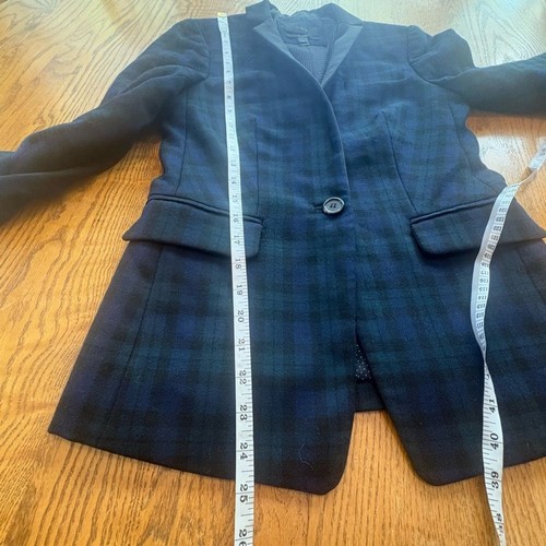 J. Crew Regent Blazer in Green Blue Plaid Wool Black Collar Size 00 Fall Style - Picture 4 of 10