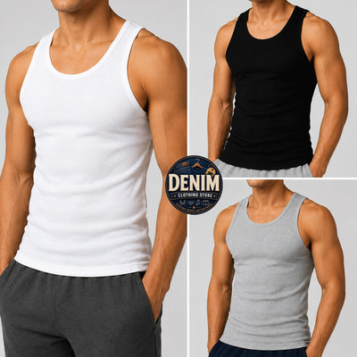 3 6 Pack Men's A-Shirt Tank Tops 100% Cotton Ribbed Solid Undershirts S-3XL Lot