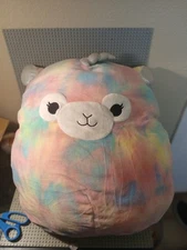 Squishmallows Large 16" Lucy-May Rainbow Tie Dyed Llama Pegacorn Plush Pillow