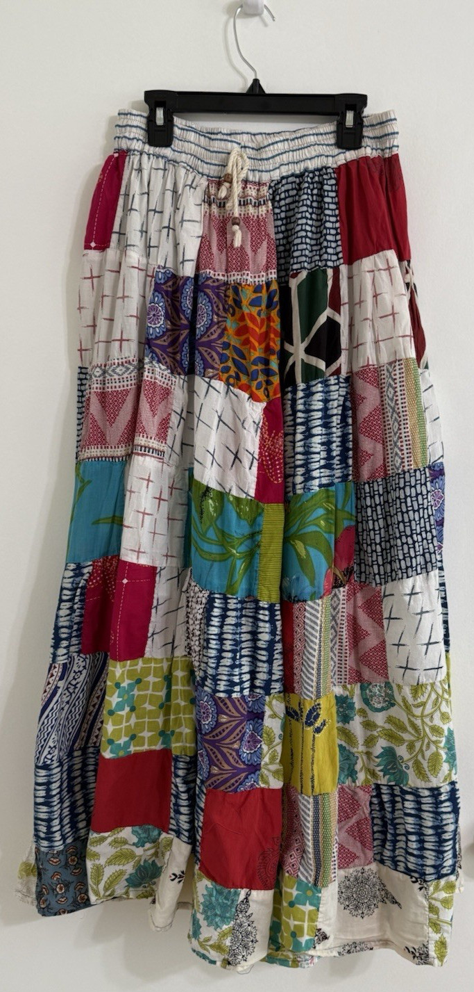 Boho Patchwork Drawstring Flowy Skirt Jessica Tay… - image 2