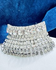 Vintage Musi Sparkly Rhinestone Dangle Sparkle Shoe Clips 1 3/8  Signed