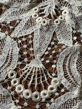 1800s Bobbin Lace Cotton Collar Antique Ecru Hand Made Lace Detailed Rare