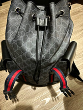 Gucci Black GG Pattern Drawstring Men's Backpack Adjustable Strap Inner Pockets