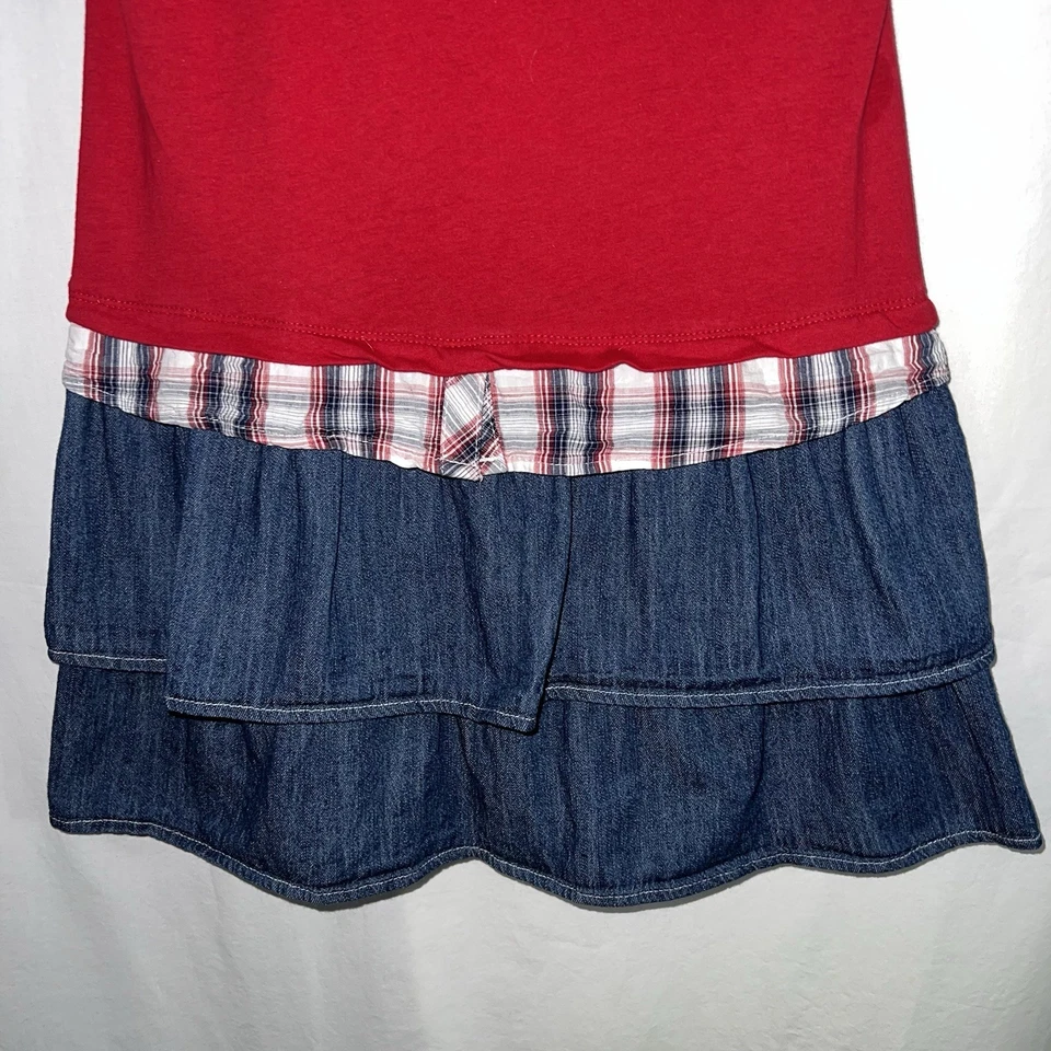 Vestido Faded Glory Niñas Talla 14/16 Denim Cuadros 4 de Julio Foto 2 de 4