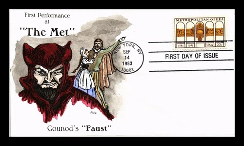 US COVER METROPOLITAN OPERA CENTENNIAL FDC GOUNOD'S FAUST HAND PAINTED MILLE