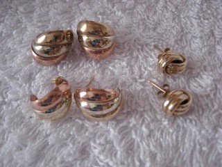 Collection of 3 pairs of Gold Earrings 2 pairs trio of gold & 1 pair of yellow