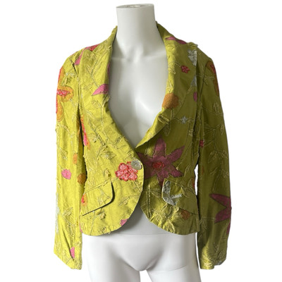Emil Rutenberg Silk Blazer Bright Green Pink Floral Single Button Size Medium M