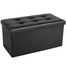 Ottoman Bench with Storage - 30x15x15in Folding Leather Ottoman, Rectangle Fo...