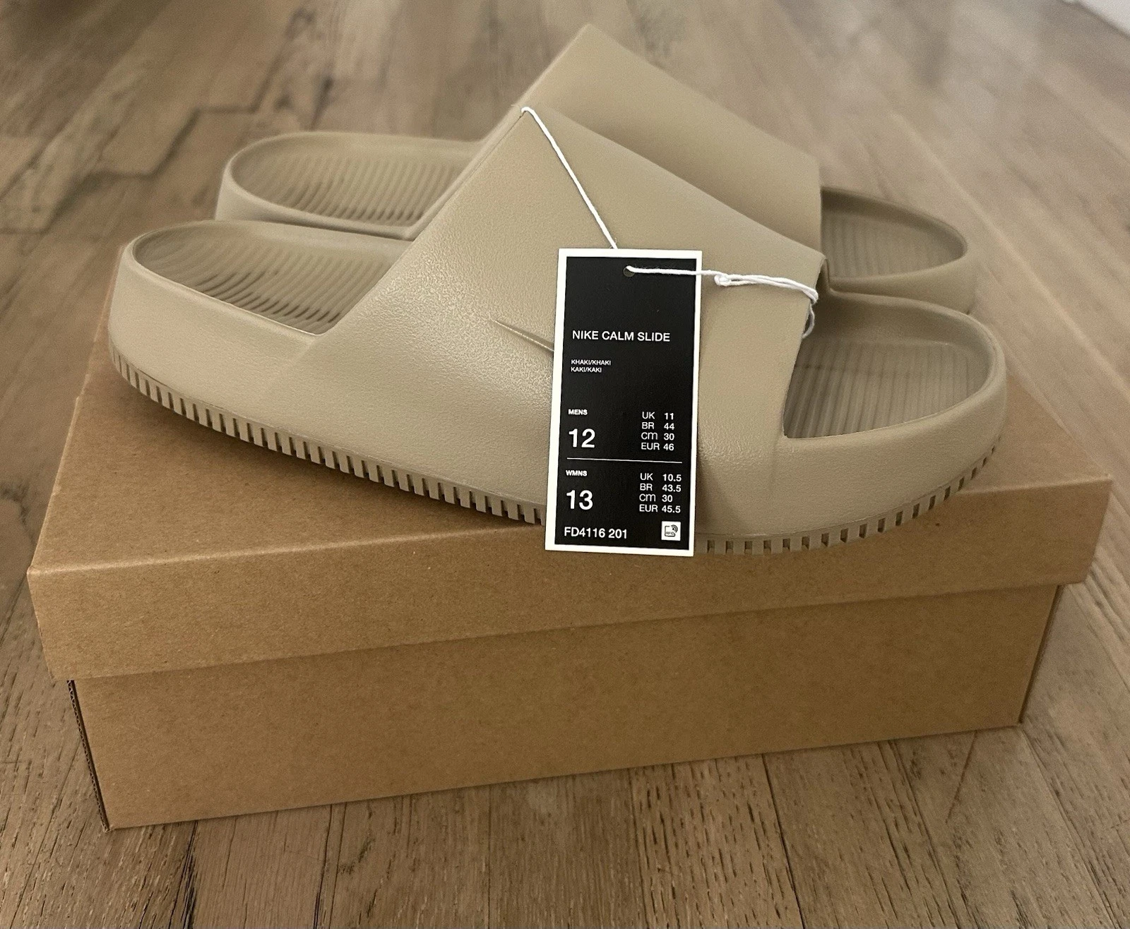 Nike Calm Slides Khaki Lightweight Size 12 Men's Size 13 Women FD4116-201 NIB