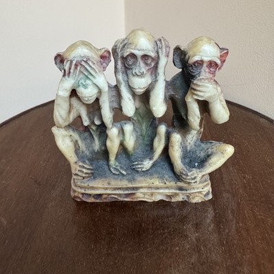 Vintage Drei Weise Affen 12cm Hartharz Deko Whimsigoth Display Retro